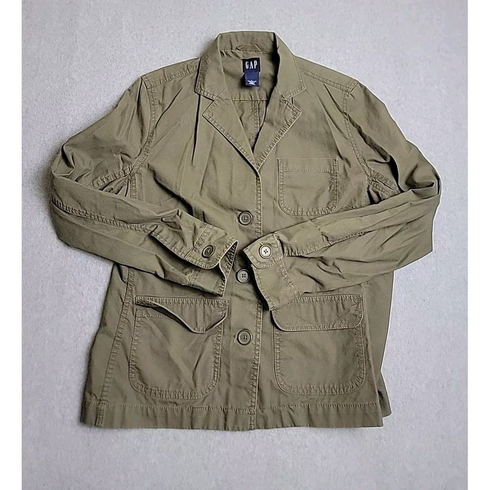 Gap Utility Field Jacket Womens Large Olive Green Cotton Button Up Chore Coat